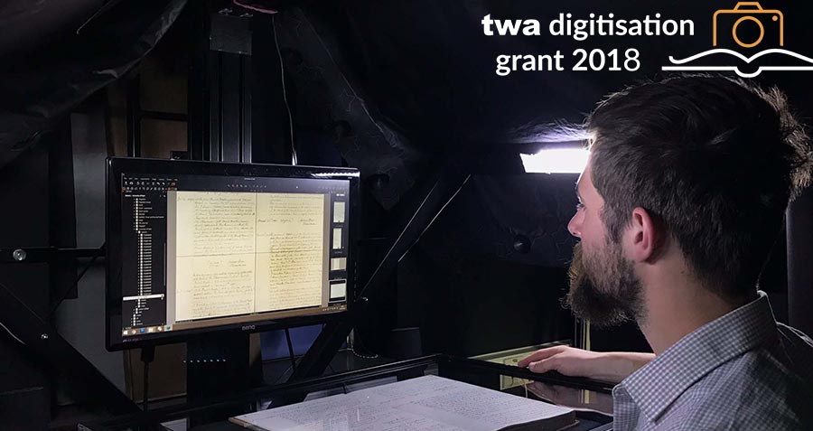 TWA_Digitisation_Grant_2018_Robin_scanning_book